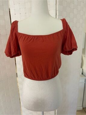 Forever 21 Rust Red Puff Sleeve Square Neck Crop Top